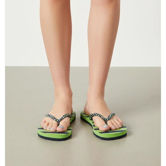 Vera Bradley Women's Blue Green White Luck Stripe Flip Flops Size 10 NWOT - Picture 1 of 12